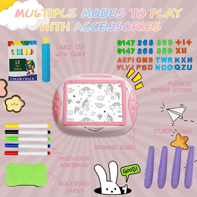 MAYESAR Magnetic Drawing Board for Toddlers 1-3, Double-Sided Toddler Art Easel with Magnetic Letters and Numbers, Chalkboard Learning Toy Gift for 1-3 Year Old Girls, Pink