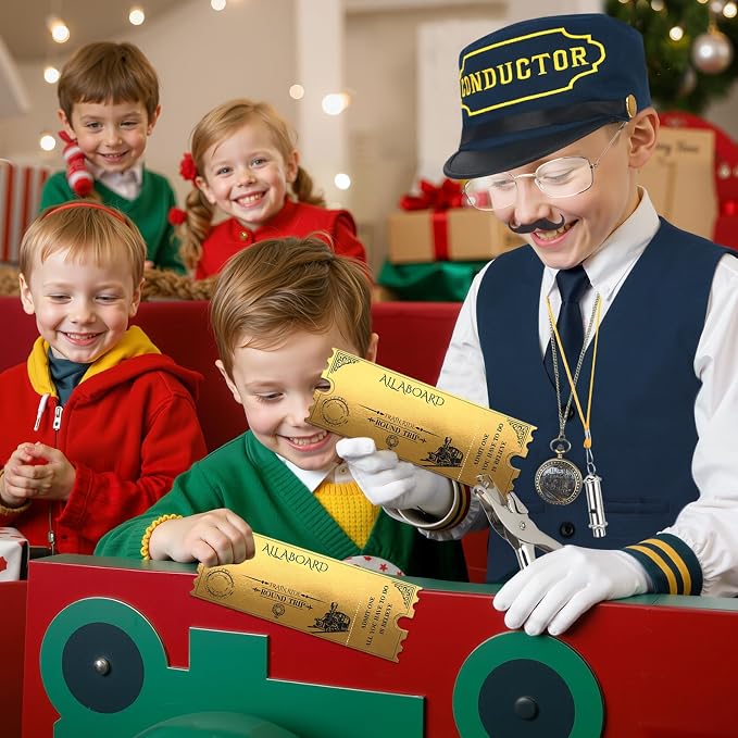 21 Pcs Train Conductor Costume Kids, Conductor Hat Vest Whistle, Bells Train Pocket Watch Christmas Holiday Sticker
