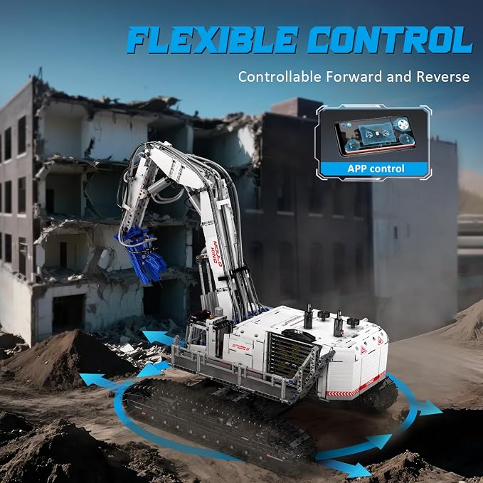 Mould King Mobile Demolition Crane Construction Set, APP Control Motorized Excavator Truck Building Blocks Kit, DIY Assembly STEM Car Toys for Adults - Perfect for Creative Play and Learning (4195+)