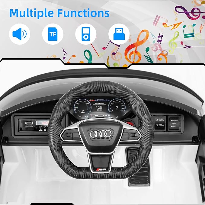INFANS 12V Kids Ride On Car, Licensed Audi RS e-tron GT Electric Vehicle with Remote Control, Toddlers Battery Powered Toy with 4 Wheels Suspension, LED Headlight, Music, MP3, USB, TF Port (White)