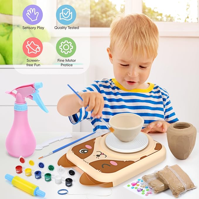 Skirfy Pottery Wheel for Kids-Complete Pottery Painting Kit Arts and Crafts for Kids Ages 8-12 with DIY Clay Art Supplies for Girls Boys Toys Birthday Christmas Gifts for 6 7 8 9 10 11 12