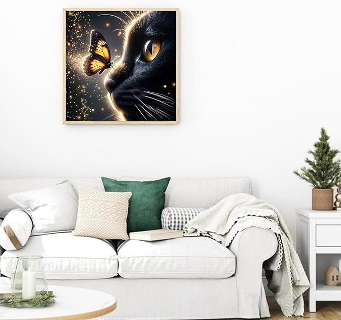RYMILIE Black Cat Diamond Art Kits for Adults, Full Drill Butterfly Diamond Painting Kits for Adults, DIY Round Paint By Diamonds for Home Decor Gifts 14x14 Inch