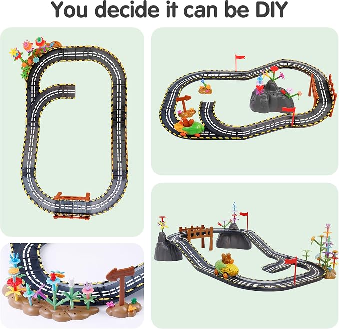 Magnetic Tiles Car Track Set,Flower Garden Building Toys for Toddlers Girls 3-5,Magna Tiles Race Car Tracks DIY Road Games Playset with Bridge for Kids Ages 4-8 Year Old Boy Gift, 153PCS
