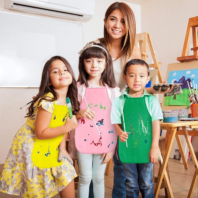 KUUQA 16/24/30/36/40Pcs Kids Apron Painting Aprons for Kids, Kids Paint Apron Art Smock for Classroom Painting Party Supplies