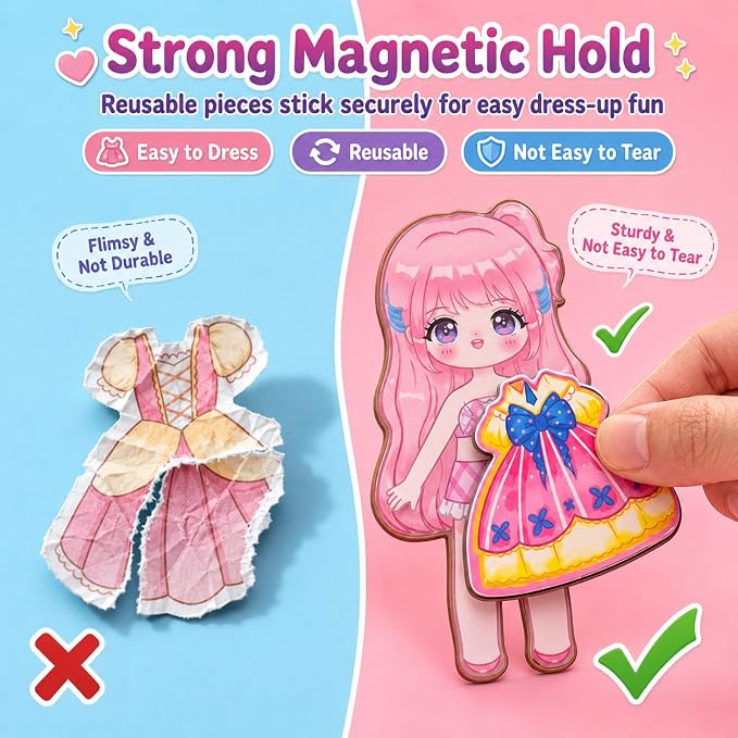 Magnetic Dress Up Dolls for Girls, 87PCS Princess Magnet Dolls with Foil Art & DIY Accessories, Airplane Car Road Trip Activity Set, Pretend Play Set Birthday Gift for Toddlers Kids Ages 3 4 5 6 7 8