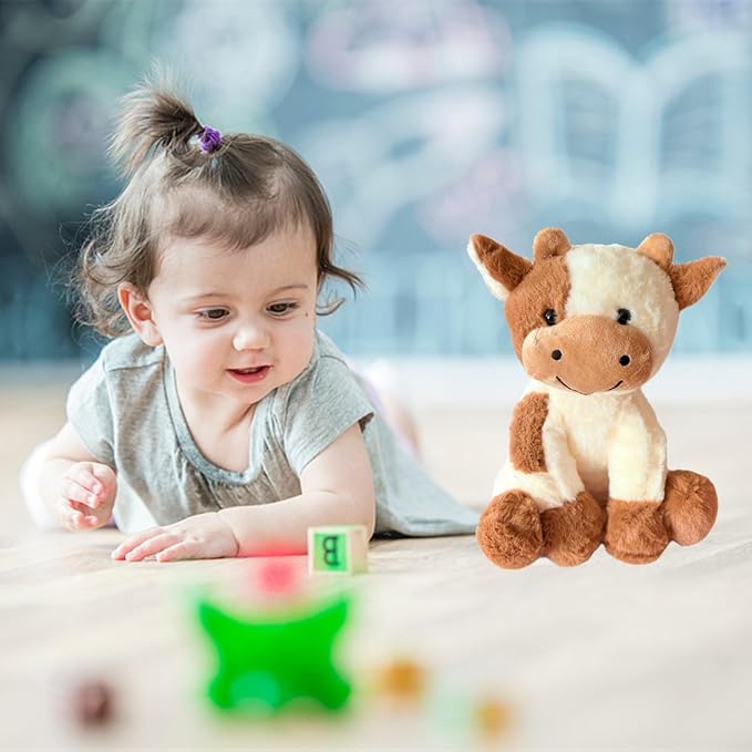 BSVOME 9 inches Cow Stuffed Animal Soft Plush Cute Cow Doll for Boys Girls (Brown Cow)