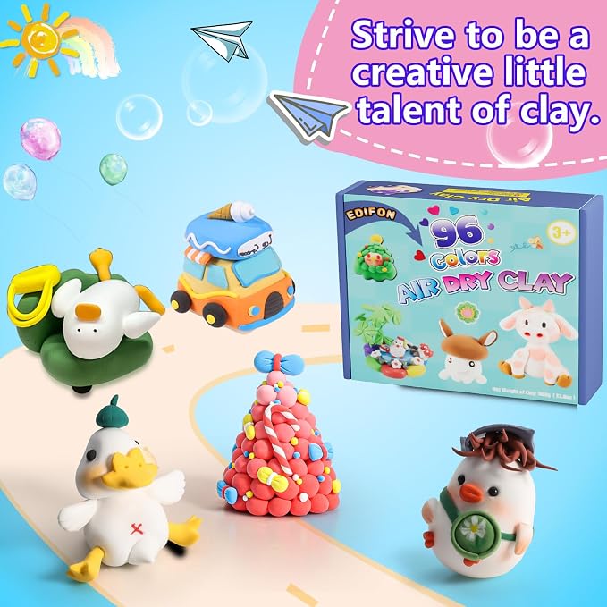 EDIFON Air Dry Clay, 96 Colors Modeling Clay for Kids, Foam Magic Clay Toy with Sculpting Tools, Non-Sticky, Ultra-Light & Soft, DIY Arts & Crafts School Project Set, Gifts for Boys & Girls Ages 3-12