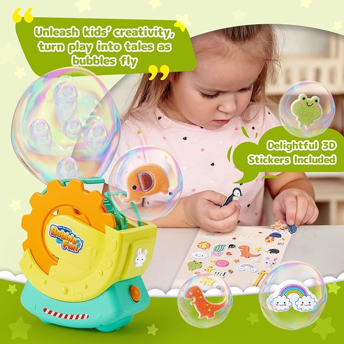 Rechargeable Bubble Machine for Kids – Extra Large Bubbles with Bubble-in-Bubble Effects, Fast Automatic Bubble Maker Toy with 8oz Solution, Bubble Blower for Indoor/Outdoor Play, Party, Wedding, Gift