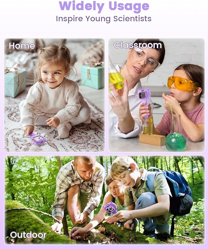 Microscope Camera for Kids Gifts Toys- Handheld Pocket Microscopes with 2.4" Screen and Autofocus - Mini Digital Educational Science Kit for Christmas Birthday for Age 3-5 5-7 8-12 Girls Boys (Purple)