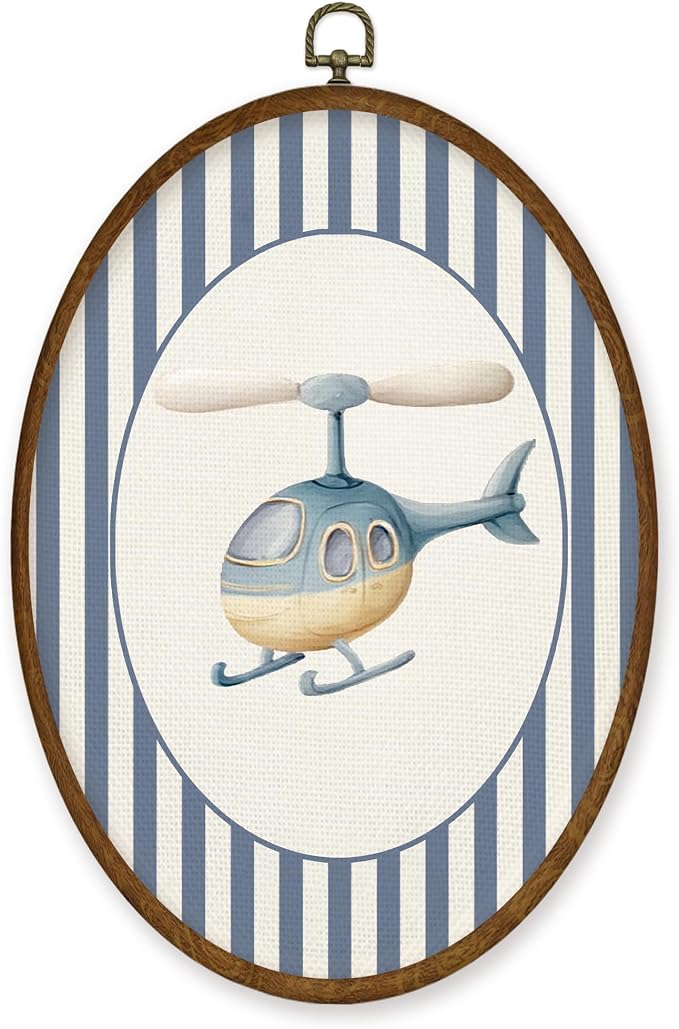 WULQYING Vintage Boy Nursery Plane Wall Art Decor, Travel Boy Nursery Airplan Oval Framed Canvas Art Prints, Plane Vehicle Toddler Wall Hanging Decor for Home Kids Living Room Bedroom,8.6x11.4 Inches