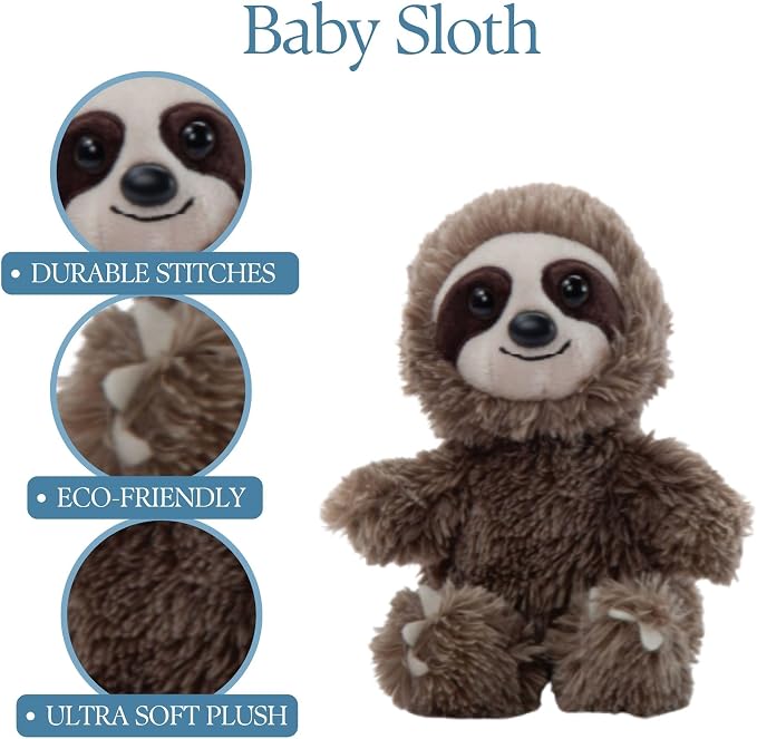 The Petting Zoo Sloth Stuffed Animal Plushie, Gifts for Kids, Wild Onez Babiez Zoo Animals, Sloth Plush Toy 6 inches