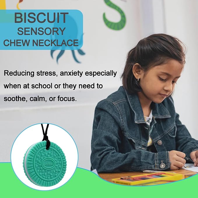 Chewy Necklaces for Sensory Kids, 2 Pack Silicone Chew Necklace Sensory Necklaces for Boys with Chewing, Autism, ADHD, SPD, Oral Motor Anxiety Pendant for Adults