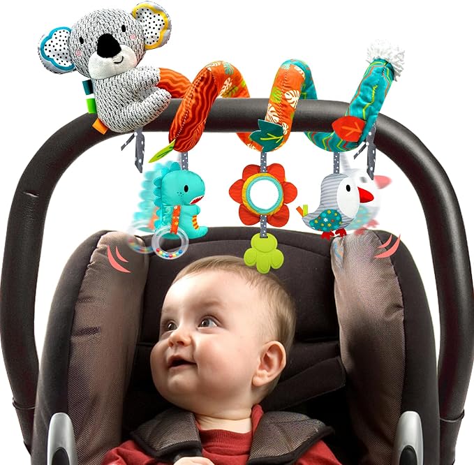 MONSTIME Car Seat Toys for Babies 0-6 Months, Newborn Toys Baby Toy 0-3 Months Stroller Toys, Infant Toy 0-6 Month for Carseat Stroller Crib with Mirror, Rattle, Teether for 0 3 6 9 12 Boys Girls
