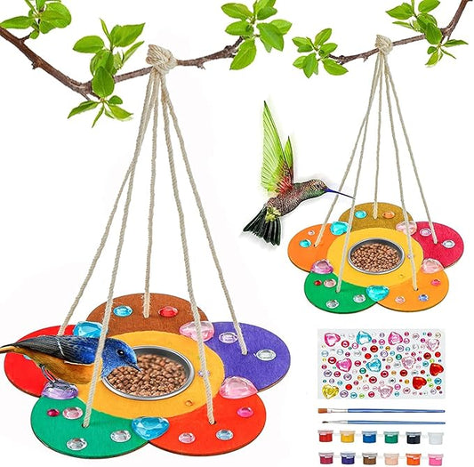 Gooidea Kids Arts and Crafts Bird Feeders for Outside, 2-Pack DIY Wooden Paint Kits Outdoor Toys Holiday Crafts for Boys & Girls Age 3-5 4-8 8-12