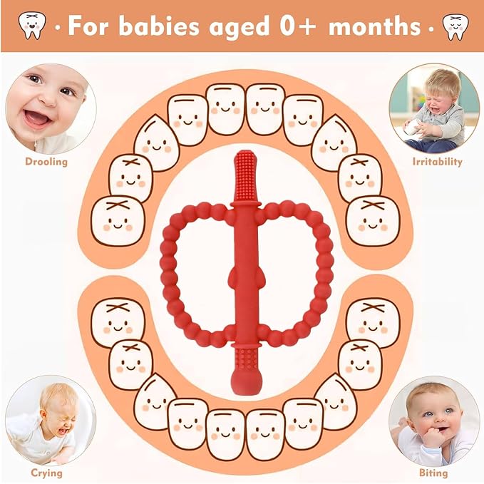 Fu Store Hollow Teether Tube 2 Pack Apple Shape Chew Straw Sensory Toy for Infant Toddlers Silicone Tubes Teething Toys for Babies 0-6 0-12 0-36 Months Gifts Teething Relief Soothing Gums