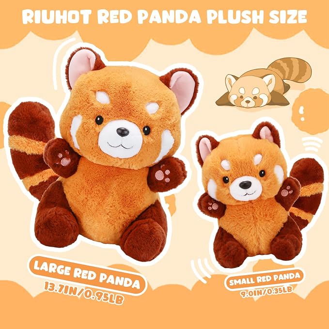 Riuhot Big Red Panda Plush Toy - Red Panda Stuffed Animal Gift for Girlfriend, Kids Birthday - 13.7"