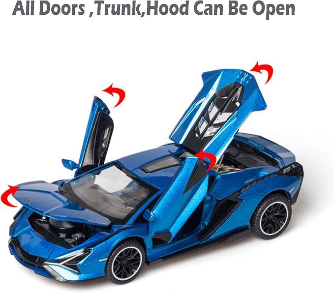 Lambo Toy Car Sian FKP3 Die-Cast Car Model with Lights and Sound Pull Back Toy Car for Boys Age 3 4 5 6 + Year Old (Blue)