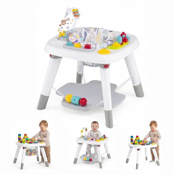 HONEY JOY Baby Bouncer Activity Center, 6-in-1 Infant Jumper & Standing Play Table w/ 360° Rotary Seat, 5 Toys, 3 Adjustable Heights, Music & Sounds, Activity Center for Babies(Gray)
