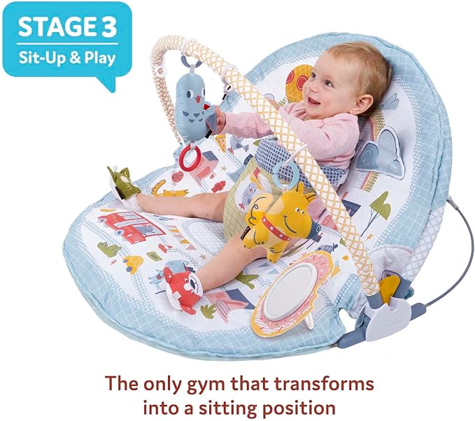 Yookidoo Baby Gym Urban- Lay to Sit-Up Play Mat, 3-in-1 Infant Activity Center with Tummy Time Pillow, Rattle Shoes & Plush Toys for Newborns, 0-12 Months