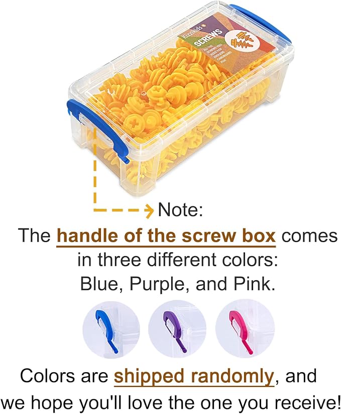 Kizzikids Screws Kit Top-up 180 Piece, Cardboard Construction Tools, STEM Educational Toys for at-Home Play + Classroom Learning, Screws 90 and Screws+ 90 Mix Kit for Boys and Girls Aged 5+(Yellow)