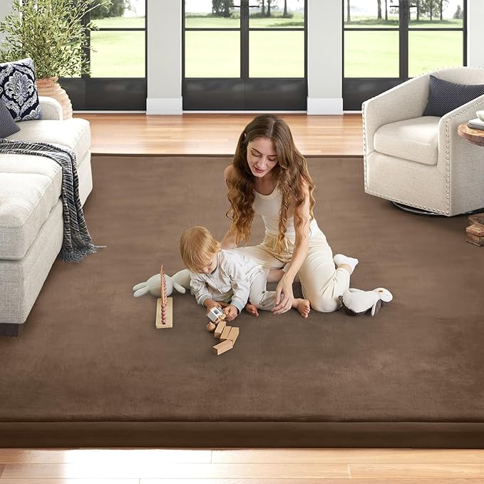 Baby Play Mat for Floor Nursery Rug Muscle Mat Area Rug Playroom Rug 50"x50" Playpen Mat Elastic Foam 1.3" Thick Crawling Mat for Babies,Toddlers, Infants, Kids,Chestnut