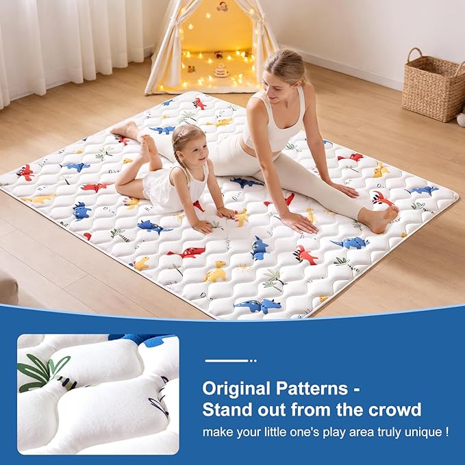 Odorless Premium Foam Baby Play Mat 4ft x 6ft, Soft Microfiber Fabric Crawling Mat for Floor- Comfortable and Hypoallergenic, Non-Slip Cushioned Floor Playpen mat for Infants,Babies,Toddlers