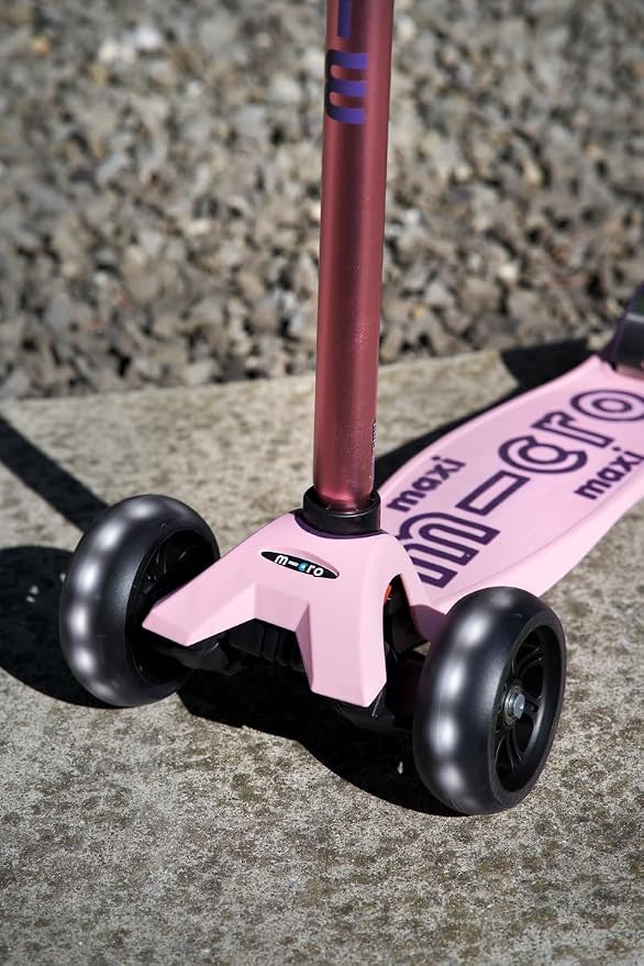 Micro Kickboard | Maxi Deluxe Pro LED Kids Scooter for Ages 5–12 | Children up to 110 lbs | 3 Wheel Lean-to-Steer Design | Chopper-Style Handlebar | Wide PU LED Wheels | Swiss Design