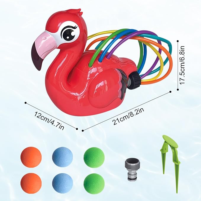 Water Sprinkler Toy for Kids, Outdoor Spinning Sprinkler with Wiggle Water Tubes, Connects to Garden Hose, Backyard Lawn Splash Toy for Summer Outdoor Play, Flamingo