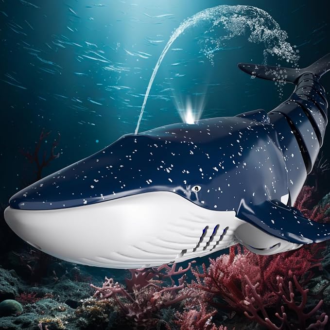 Bennol 2.4Ghz Remote Control Whale Shark Toys for Boys Kids, 1:18 Scale High Simulation Whale Shark for Pool, Electric RC Shark Fish Toys with Light & Spray Water Function for 6 7 8 9 Year olds Kid