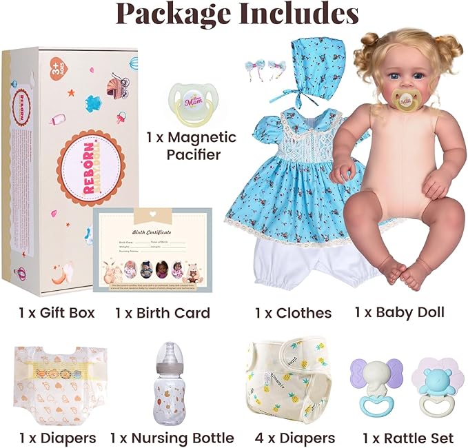 JIZHI Lifelike Reborn Baby Dolls - 18 Inch Realistic-Newborn Baby Dolls Blond Girl Handmade Real Life Baby Dolls with Clothes & 4X Diapers for Kids Age 3+