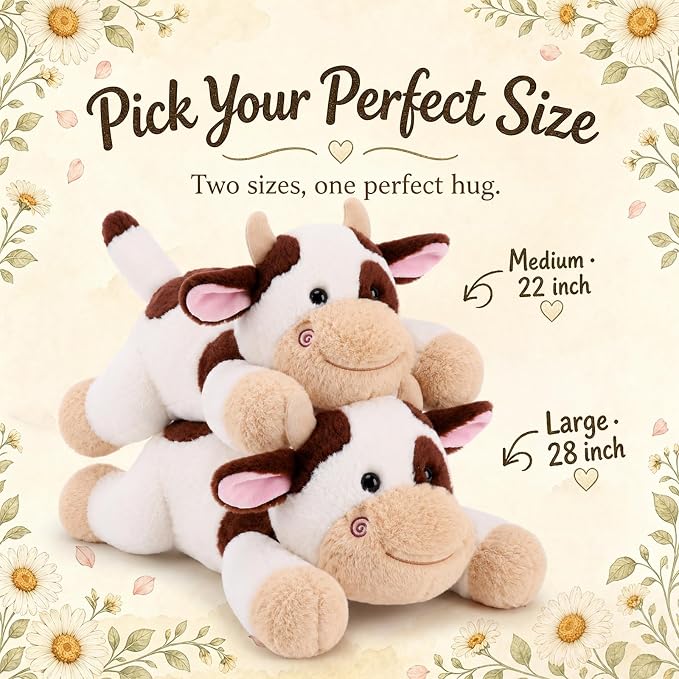 gnomantic Cow Weighted Stuffed Animals - 28 Inch 5 Pounds Weighted Plushies Cow Stuffed Animals - Big Plush Pillow - Cute Plush Toys Gifts for Kids & Adults (28" 5.0 lbs Brown)