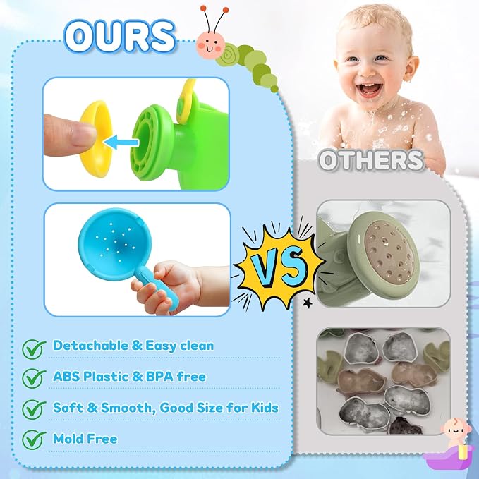 Beach Toys for Toddlers 1-3 Bath Toys Sand Pool Water Table Toys Mold Free Bathtub Toys for 12+ Months Stacking Cups Showerhead Spoon for 1 2 3 4 5 6 Years Old Girls Boys Gifts 9PCS