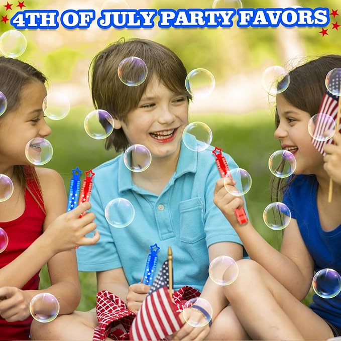 Fourth of July Party Favors Supplies for Kids,32 Pack 4th of July Mini Bubbles Goodie Treat Bags Stuffers for Toddler Boys Girls,250th Anniversary Patriotic Toys Gifts Prize Accessories Birthday Decor