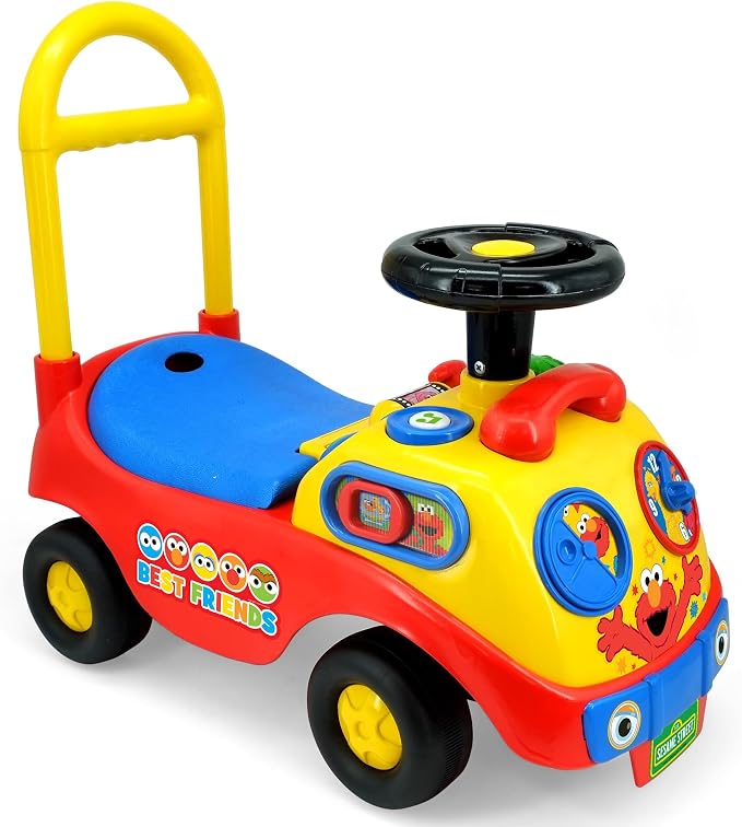 Kiddieland My First Activity Ride-On Elmo, Light & Sound Foot-to-Floor Toy with Interactive Dashboard, Seat Storage, Push Handle, Steering Wheel, Ages 12–36 Months