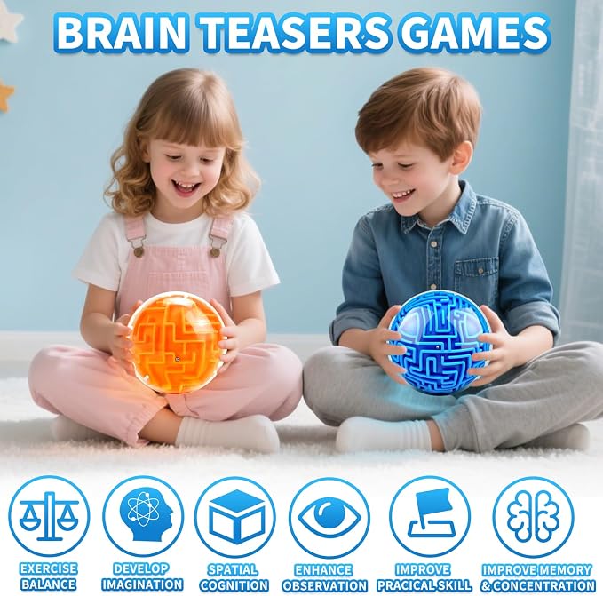 YongnKids 4Pcs 3D Puzzle Maze Ball Brain Teaser Puzzles Maze Game for Kids Adult, Fidget Toy for Motor Skills and Coordination,Kids Autism ADHD Calming Focus Stress Relief Toy