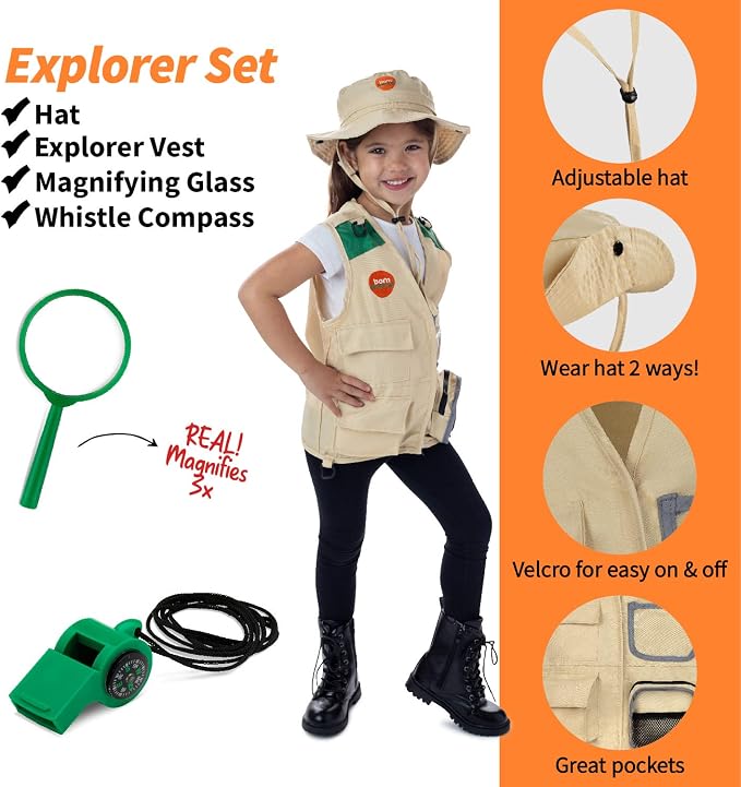 Born Toys 3-in-1 Toddler Dress Up Clothes for Boys & Girls Ages 3-7, Pretend Play Career Outdoor Adventure Set