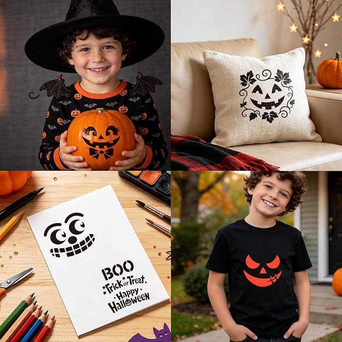 40 PCS Halloween Drawing Stencils, 6 Inch Plastic Reusable Pumpkin Faces Painting Stencil, Jack - O'-Lantern Painting Templates for DIY Pumpkin Carving, Wood, Walls Art and Halloween Decoration