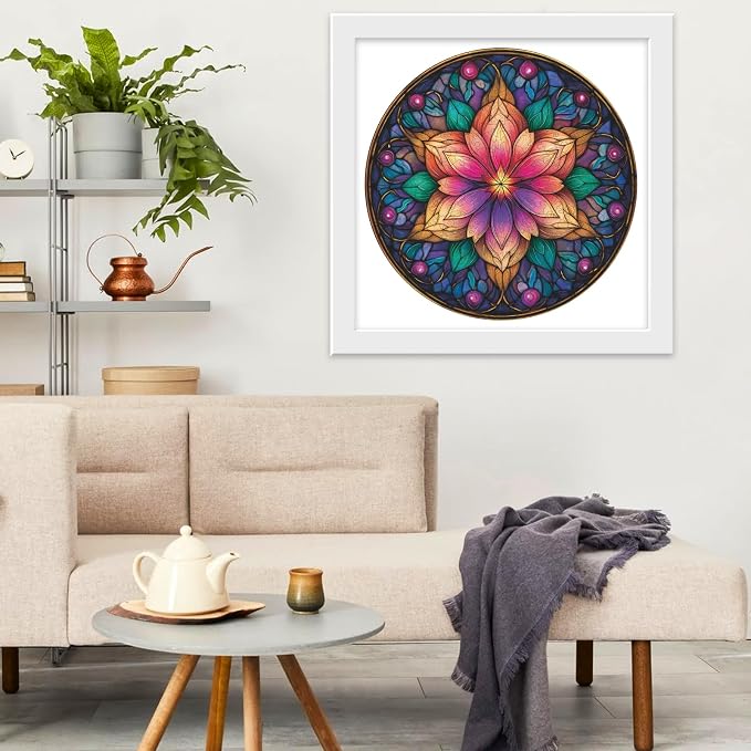 Ixfyloop Wooden Puzzles for Adults Wooden Puzzles, Mandala Puzzle Wood Jigsaw Puzzles Unique Shape, Mandala Game Wooden Puzzles for Adults Birthday Gift, 500 Pieces,16.5x16.5 inch