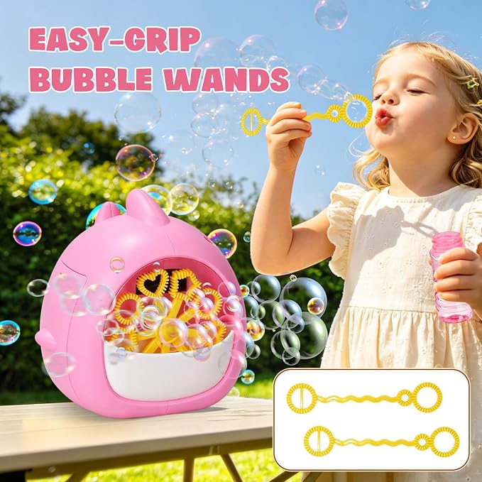 Aooess Shark Bubble Machine for Kids Age 4-8: Automatic Bubble Blower Machine Toy Cute Animal Bubble Maker Toy for Toddlers Boys Girls Age 3+, Summer Outdoor Party Birthday Gift, Pink