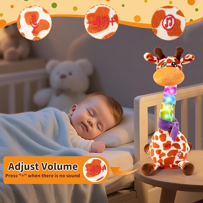 Dancing Talking Giraffe Toy for Baby Toddler, Dancing Giraffe Toy Singing Mimicking Recording Repeating What You Say with LED English Sing for Boys Girls Gift, 15 Second Recorde(Adjustable Volume)