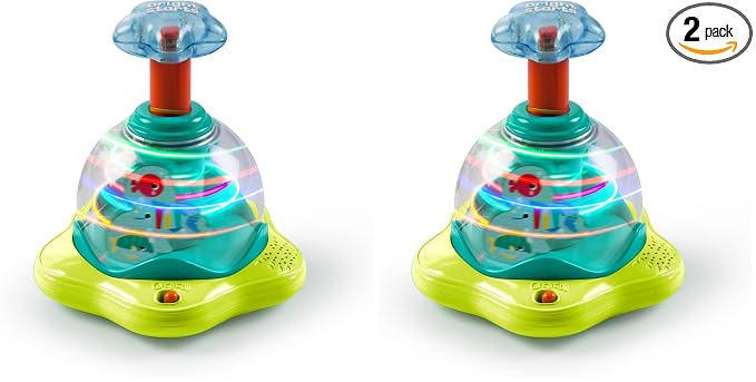 Bright Starts Press & Glow Spinner Cause and Effect Musical Baby Toy,Age 6 Months+,(Pack of 2)