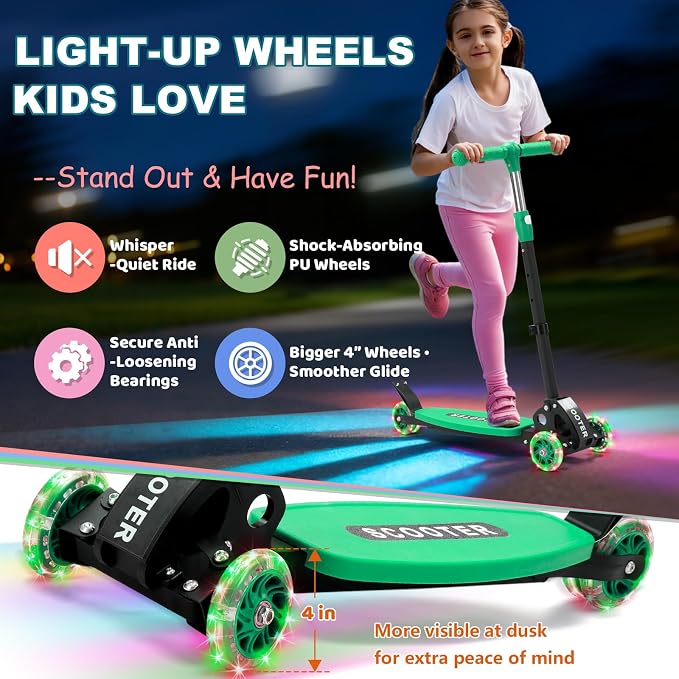 Kids Kick Scooter, Kick Scooter for Kids 2-7 Age, Light up 3 Wheels Kick Scooter, Heavy Duty Folding Lean-to-Steer Scooters with 3 Adjustable Handlebar for Boys Girls Blue