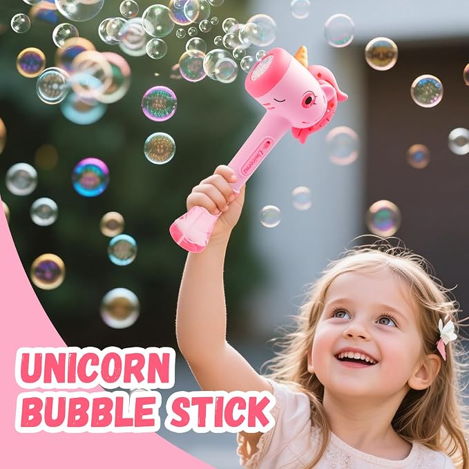 Unicorn Automatic Bubble Wand,Fully Automatic Bubble Machine Wand Toy,Suitable for 3-8 Years Old Toddler Outdoor Play,Cute Summer Toy, Perfect Easter, for Little Girls and Boys (Pink)