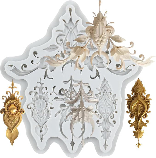 Baroque Lace Silicone Mold Relief Flower Filigree Polymer Clay Molds for DIY Crafts Epoxy Resin Casting Air Dry Polymer Clay Plaster Jewelry Making
