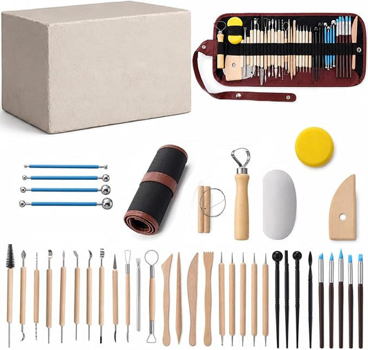 Gersoniel Air Dry Clay Kit 5.51lbs Pottery Clay with 40 Pcs Pottery Tool Sculpting Tool Set All-Purpose Modeling Clays DIY Painting Making Set with Paint, Sculpting Tools, Storage Bag, Craft Lover