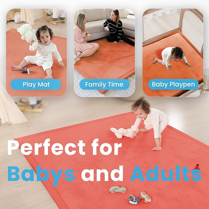 1.3" Thick Baby Play Mat for Floor Playpen, 71x79 Large Foam Tummy Time Mat, Padded Support Soft Plush Nursery Rug for Infant Kids Toddler Crawling Kick Activity (Brick)