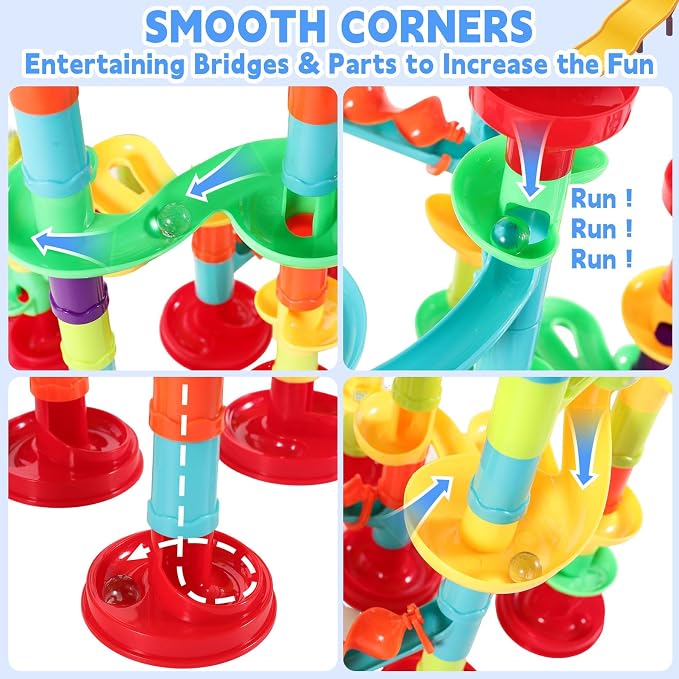 197Pcs Marble Run,Marble Maze Game Construction Building Blocks Toys for Kids,Marbles Track Race Set Educational Learning Toy Gift for Boys Girls(147Parts+50Glass Marbles)