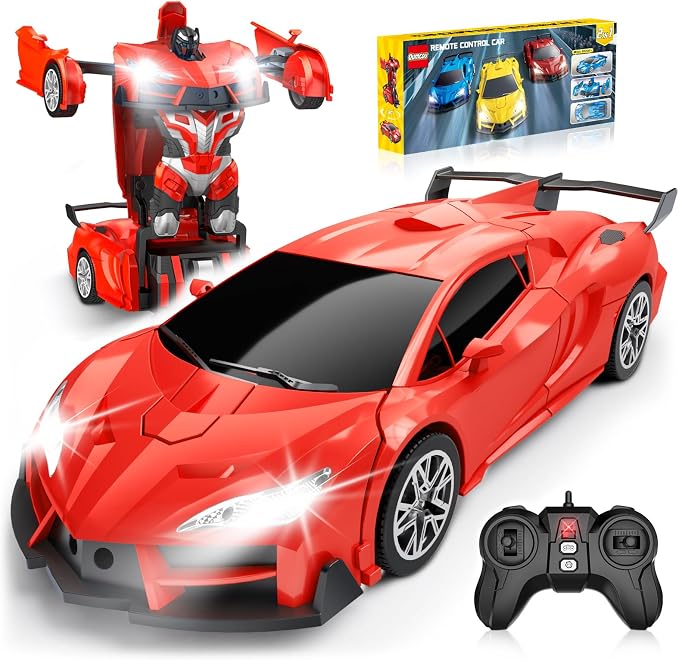 Qumcou Transform Remote Control Car, RC Cars for Boys Age 3-5 6-8, One-Button Transform Toy Cars, 2.4GHz, 360° Spin, 1:16 Scale, Flashing Headlight,3-8 Year Old Grandkids Christmas Birthday Gifts