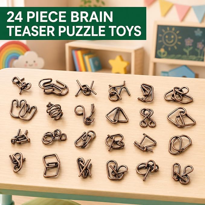 24 Pcs Brain Teaser Puzzles for Teens Adults - Metal Puzzles 3D Puzzle Game Toys for Adults Teens - Metal Unlock Interlocking Puzzle Adult IQ Education Smart Toys