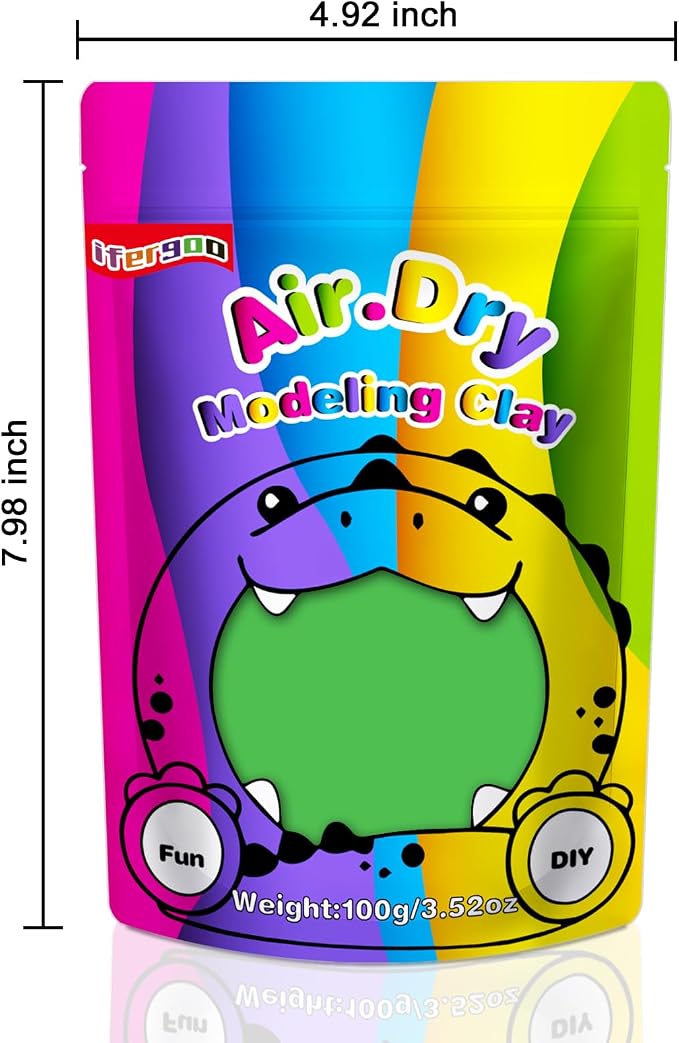 ifergoo Green Air Dry Clay, DIY Creative Modeling Clay for Kids, Super Light Magic Foam Clay for Kids Age 3-12, Soft, No-Sticky & Non-Toxic, Molding Clay for School Art & Craft Project(100g/3.5oz)
